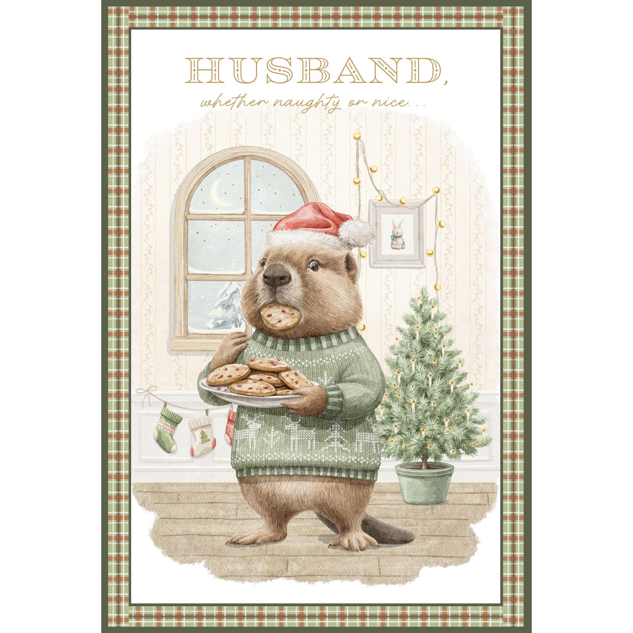 Pictura Cookie Thief Christmas card featuring a humorous illustration for husbands, with festive holiday design elements.